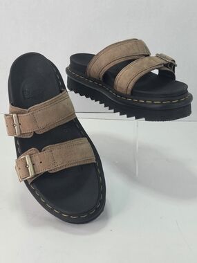 Dr. Martens Myles Tan Double Strap Leather Platform Sandals Size Womens 8 Mens 7